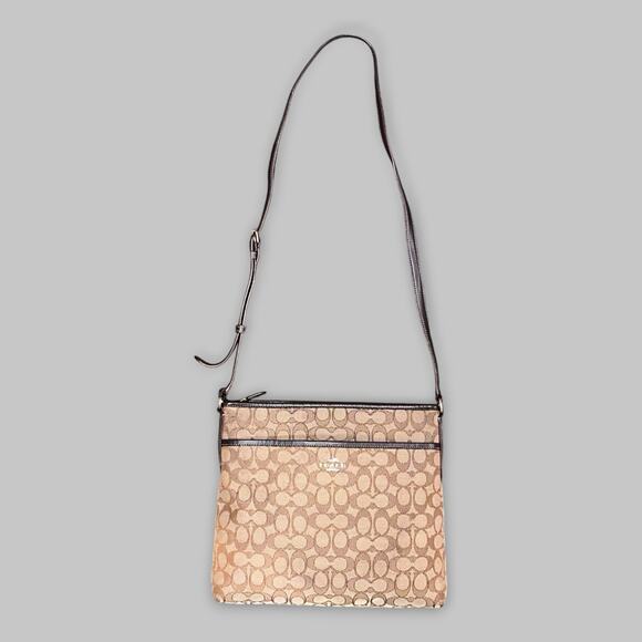 Coach Signature Jacquard Crossbody Shoulder Bag – Brown/Tan - Picture 1 of 5